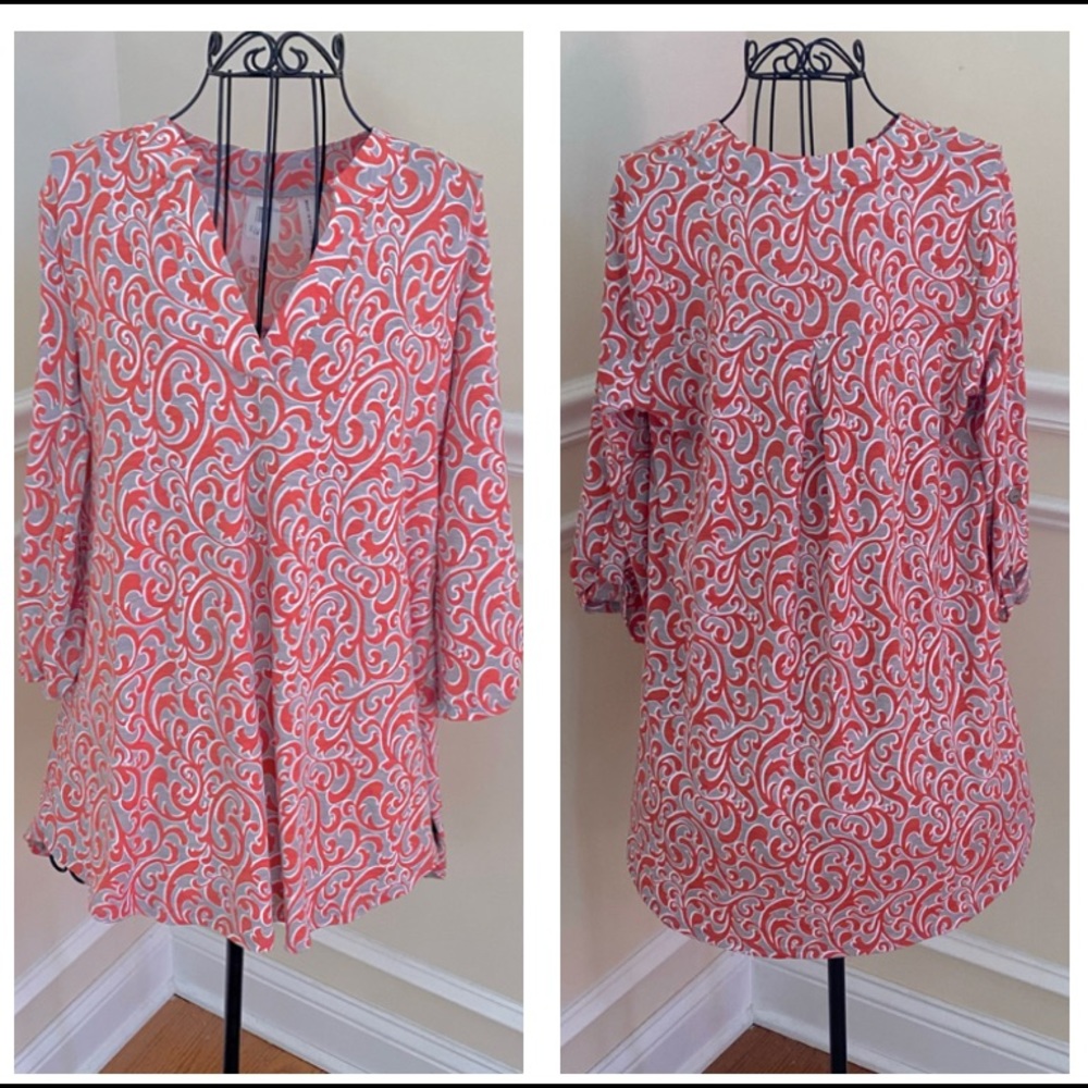 NWT Pink Coconut Boutique Coral Print 3/4 Sleeve Top